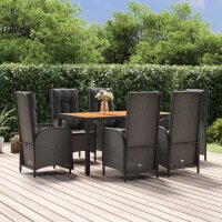 vidaXL 7-tlg. Garten-Essgruppe mit Kissen Schwarz Poly...