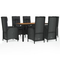 vidaXL 7-tlg. Garten-Essgruppe mit Kissen Schwarz Poly...