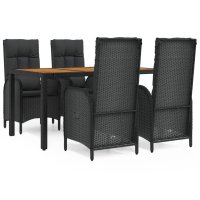 vidaXL 5-tlg. Garten-Essgruppe mit Kissen Schwarz Poly...