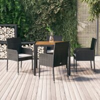 vidaXL 5-tlg. Garten-Essgruppe mit Kissen Schwarz Poly...