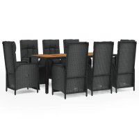 vidaXL 9-tlg. Garten-Essgruppe mit Kissen Schwarz Poly...