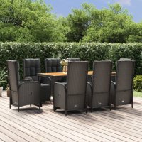 vidaXL 9-tlg. Garten-Essgruppe mit Kissen Schwarz Poly...