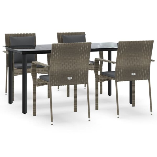 vidaXL 5-tlg. Garten-Essgruppe mit Kissen Schwarz und Grau Poly Rattan