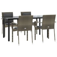 vidaXL 5-tlg. Garten-Essgruppe mit Kissen Schwarz und Grau Poly Rattan
