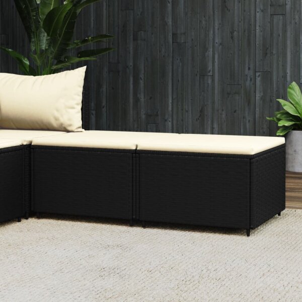 vidaXL Gartenhocker mit Kissen 2 Stk. Schwarz Poly Rattan