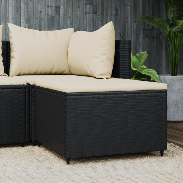 vidaXL Gartenhocker mit Kissen Schwarz Poly Rattan