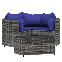 vidaXL 4-tlg. Garten-Lounge-Set mit Kissen Grau Poly Rattan