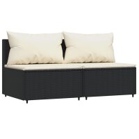 vidaXL Garten-Mittelsofas mit Kissen 2 Stk. Schwarz Poly Rattan