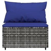 vidaXL Garten-Mittelsofa mit Kissen Grau Poly Rattan