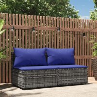 vidaXL Garten-Mittelsofas mit Kissen 2 Stk. Grau Poly Rattan