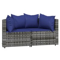 vidaXL Garten-Ecksofas mit Kissen 2 Stk. Grau Poly Rattan