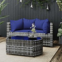 vidaXL 3-tlg. Garten-Lounge-Set mit Kissen Grau Poly Rattan