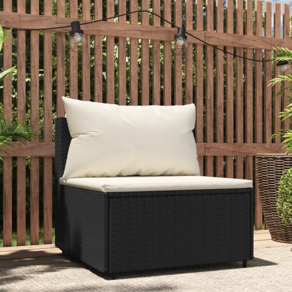 vidaXL Garten-Mittelsofa mit Kissen Schwarz Poly Rattan