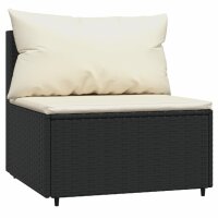 vidaXL Garten-Mittelsofa mit Kissen Schwarz Poly Rattan