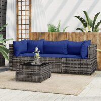 vidaXL 4-tlg. Garten-Lounge-Set mit Kissen Grau Poly Rattan