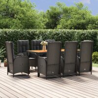 vidaXL 9-tlg. Garten-Essgruppe mit Kissen Schwarz Poly...