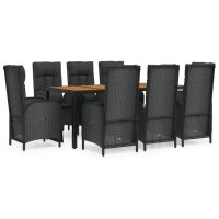 vidaXL 9-tlg. Garten-Essgruppe mit Kissen Schwarz Poly...