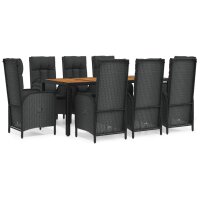 vidaXL 9-tlg. Garten-Essgruppe mit Kissen Schwarz Poly...