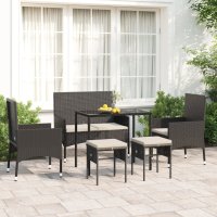 vidaXL 6-tlg. Garten-Lounge-Set mit Kissen Schwarz Poly...