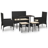 vidaXL 6-tlg. Garten-Lounge-Set mit Kissen Schwarz Poly...