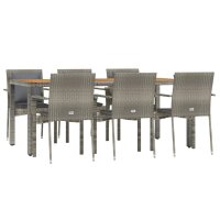 vidaXL 7-tlg. Garten-Essgruppe mit Kissen Grau Poly Rattan