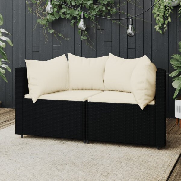 vidaXL Garten-Ecksofas mit Kissen 2 Stk. Schwarz Poly Rattan