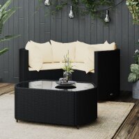 vidaXL 4-tlg. Garten-Lounge-Set mit Kissen Schwarz Poly Rattan