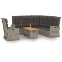 vidaXL 3-tlg. Garten-Lounge-Set mit Kissen Grau Poly Rattan