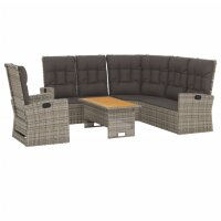 vidaXL 3-tlg. Garten-Lounge-Set mit Kissen Grau Poly Rattan