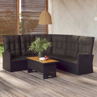 vidaXL Ecksofa mit Liegefunktion und Kissen Schwarz Poly...