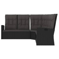 vidaXL Ecksofa mit Liegefunktion und Kissen Schwarz Poly Rattan