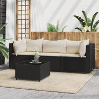 vidaXL 4-tlg. Garten-Lounge-Set mit Kissen Schwarz Poly...