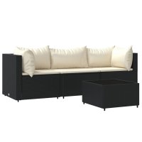 vidaXL 4-tlg. Garten-Lounge-Set mit Kissen Schwarz Poly...