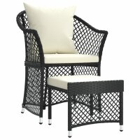 vidaXL 2-tlg. Garten-Lounge-Set mit Kissen Schwarz Poly Rattan