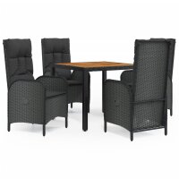 vidaXL 5-tlg. Garten-Essgruppe mit Kissen Schwarz Poly...