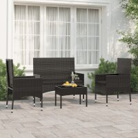 vidaXL 4-tlg. Garten-Lounge-Set mit Kissen Schwarz Poly Rattan