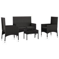 vidaXL 4-tlg. Garten-Lounge-Set mit Kissen Schwarz Poly Rattan