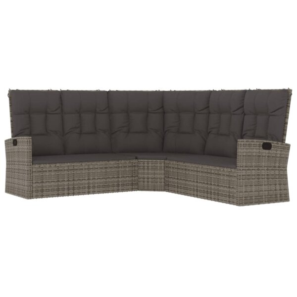 vidaXL Ecksofa mit Liegefunktion und Kissen Grau Poly Rattan