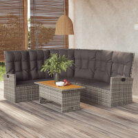 vidaXL Ecksofa mit Liegefunktion und Kissen Grau Poly Rattan