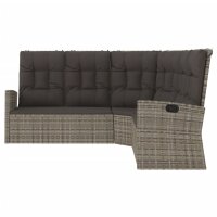 vidaXL Ecksofa mit Liegefunktion und Kissen Grau Poly Rattan