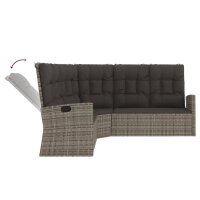 vidaXL Ecksofa mit Liegefunktion und Kissen Grau Poly Rattan