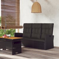 vidaXL Gartenbank mit Liegefunktion &amp; Kissen Schwarz 173cm Poly Rattan