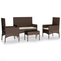 vidaXL 4-tlg. Garten-Lounge-Set mit Kissen Braun Poly Rattan