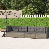 vidaXL 4-tlg. Garten-Lounge-Set mit Kissen Grau Poly Rattan