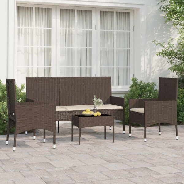 vidaXL 4-tlg. Garten-Lounge-Set mit Kissen Braun Poly Rattan