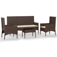 vidaXL 4-tlg. Garten-Lounge-Set mit Kissen Braun Poly Rattan