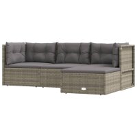 vidaXL 4-tlg. Garten-Lounge-Set mit Kissen Grau Poly Rattan