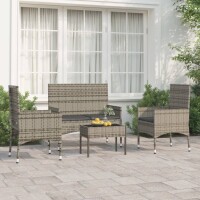 vidaXL 4-tlg. Garten-Lounge-Set mit Kissen Grau Poly Rattan