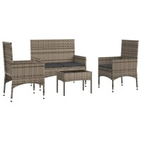 vidaXL 4-tlg. Garten-Lounge-Set mit Kissen Grau Poly Rattan