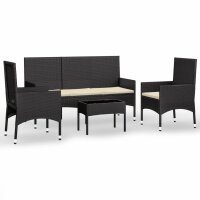 vidaXL 4-tlg. Garten-Lounge-Set mit Kissen Schwarz Poly Rattan